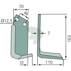 Fræserkniv Muratori, c-c 46mm, optimal til bearbejdning af jord, hul 12,5mm.