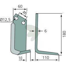 Fræserkniv Muratori og Agromec, c-c 46mm, giver høj kvalitet i gravning, hul 12,5mm.