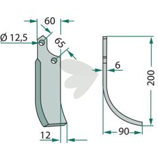 Jordfræserkniv til Ortolan, 65mm c-c, 12,5mm hul.