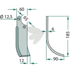 Jordfræserkniv til Ortolan, 65mm c-c, 12,5mm hul.