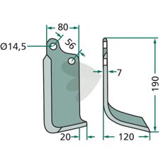 Jordfræserkniv til Ortolan, 56mm c-c, 14,5mm hul.