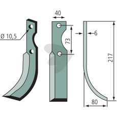 Jordfræserkniv til Ferrari og Eurosystems, 73mm c-c, 10,5mm hul.