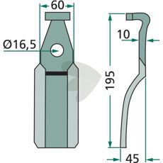 Højtydende rotorkniv Pegoraro, højde 195mm, til alle jordfræsere.