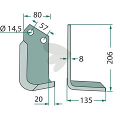 Jordfræsekniv Pegoraro c-c 57mm, ideel til præcisionsarbejde i jorden.
