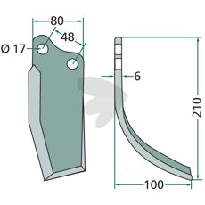 Fræserkniv Agromet med 48mm c-c afstand og 17mm hul, perfekt til jordforberedelse.