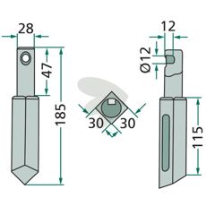 Rau rotorharvetand 28X115mm med 12mm hul, effektivt værktøj til traktorer.