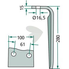 Krone rotorharvetand, 100X280mm med 16,5mm hul, kraftfuld til landbrug.