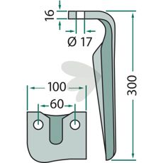 Remac rotorharvetand, 100X300mm med 17mm hul, ideel til traktorer.