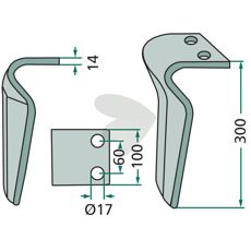 Rau rotorharvetand 100X300mm, specielt tilpasset til intensiv jordbearbejdning.