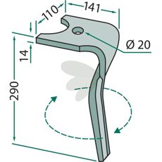 Kuhn rotorharvetand 110X290mm, ideel til holdbar og effektiv anvendelse.