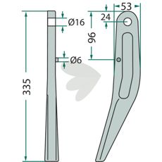Amazone rotorharvetand 53X335mm, perfekt til forskellige landbrugsapplikationer.