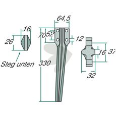 Eberhardt rotorharvetand 64,5X330mm, perfekt til krævende arbejdsopgaver.