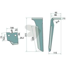 Rotorharvetand Howard/Kongskilde 100X320mm med hul på 17mm til effektiv jordbearbejdning.