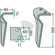 Breviglieri rotorharvetand 60X300mm, 17mm hul, til avanceret jordbearbejdning.