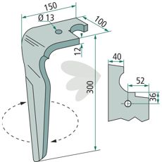 Rotorharvetand Feraboli 100x300mm med hul, ideel til kraftfuld dyrkning.