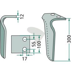 Frandent rotorharvetand 100x300mm med hul, fremragende til markarbejde.