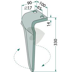Frandent rotorharvetand 100x330mm, ideel til jordbearbejdning.