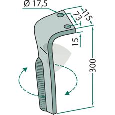 Lemken rotorharvetand, kompatibel med 3377024 og 3377025, for effektiv anvendelse.