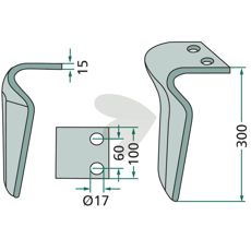 Maschio rotorharvetand med målene 100X300mm og 17mm hul.
