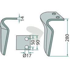 Maschio rotorharvetand 90X280mm med 17mm hul for høj effektivitet.