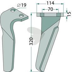 Rotorharvetand Maschio 114X320mm med hul på 19mm, ideel til traktorudstyr.