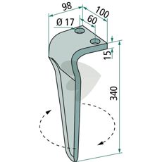 Maschio rotorharvetand 100X340mm, med 17mm hul, optimal til landbrugsudstyr.