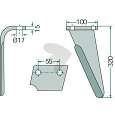 Rotorharvetand Perugini, mål 100X320mm, hul 17mm, ideel til landbrug.