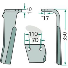 Rabe rotorharvetand, 110X325mm, hul 17mm, ideel til professionel jordbearbejdning.