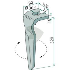 Rabe rotorharvetand, 100X320mm, hul 17mm, til robust brug.