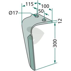 Rau rotorharvetand, 100X300mm, hul 17mm, til langvarig brug.