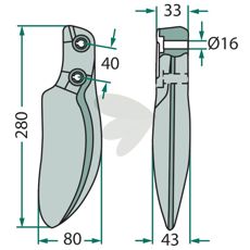 Hullet tand til montering, designet til effektiv jordbearbejdning.