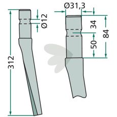 Feraboli rotorharvetand 31,3X312mm til effektiv jordhåndtering.