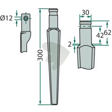 Pegoraro rotorharvetand med mål 30X300mm til varieret brug.