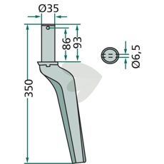 Krone rotorharvetand 35X350mm, designet til holdbarhed og effektivitet.