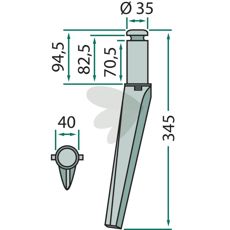 Krone rotorharvetand 40X345mm, designet til højeste mulige effektivitet.