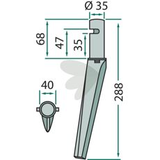 Krone rotorharvetand 40X288mm, fremragende til effektiv jordbearbejdning.