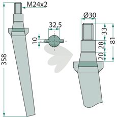 Remac rotorharvetand 32,5X358mm gevind M24X2, holdbar og pålidelig.
