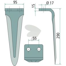 Morra rotorharvetand 95X290mm med 17mm hul, perfekt til krævende opgaver.