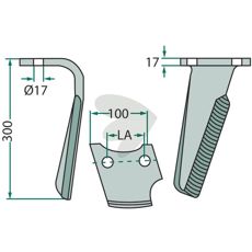 Rotorharvetand for Rabe, mål 100x300mm, hul 17mm.