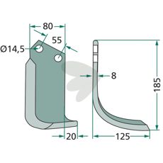 Sicma jordfræserkniv (Miglianico) bestående af 55mm c-c afstand og 14,5mm hul.
