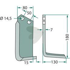 Sicma jordfræserkniv med c-c 50mm, optimal til tung jordbearbejdning.