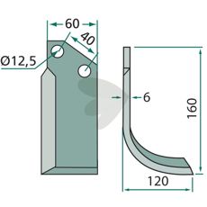 Jordfreserkniv Tortella med 40mm c-c afstand og 12,5mm hul, standardmodel.