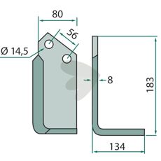 Jordfreserkniv Tortella, c-c 56mm og 14,5mm hul i standardudførelse.