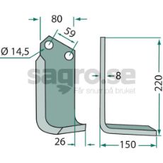 Jordfræserkniv Tortella c-c 59mm med 14,5mm hul.