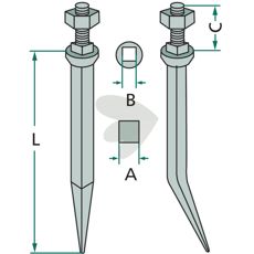Bøjet harvetand til effektiv jordbearbejdning, 180x16x14 mm.