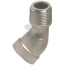 Vinkel 45° med 1 indvendigt gevind og 1 udvendigt gevind, 1/2", til fleksible installationer.