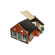 Model af gård med stald i skala 1:32, perfekt til samlere og legetøjsentusiaster.
