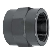 Muffe med limmuffe og indvendig gevind, ottekant, fremstillet af PVC-U, til robust anvendelse.