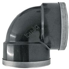 Vinkel 90° med forstærkningsring, ideel til rørsystemer og installationer.