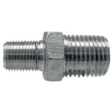 Reduceringsnippel med dobbelt udvendige gevind til hurtig og sikker tilkobling.